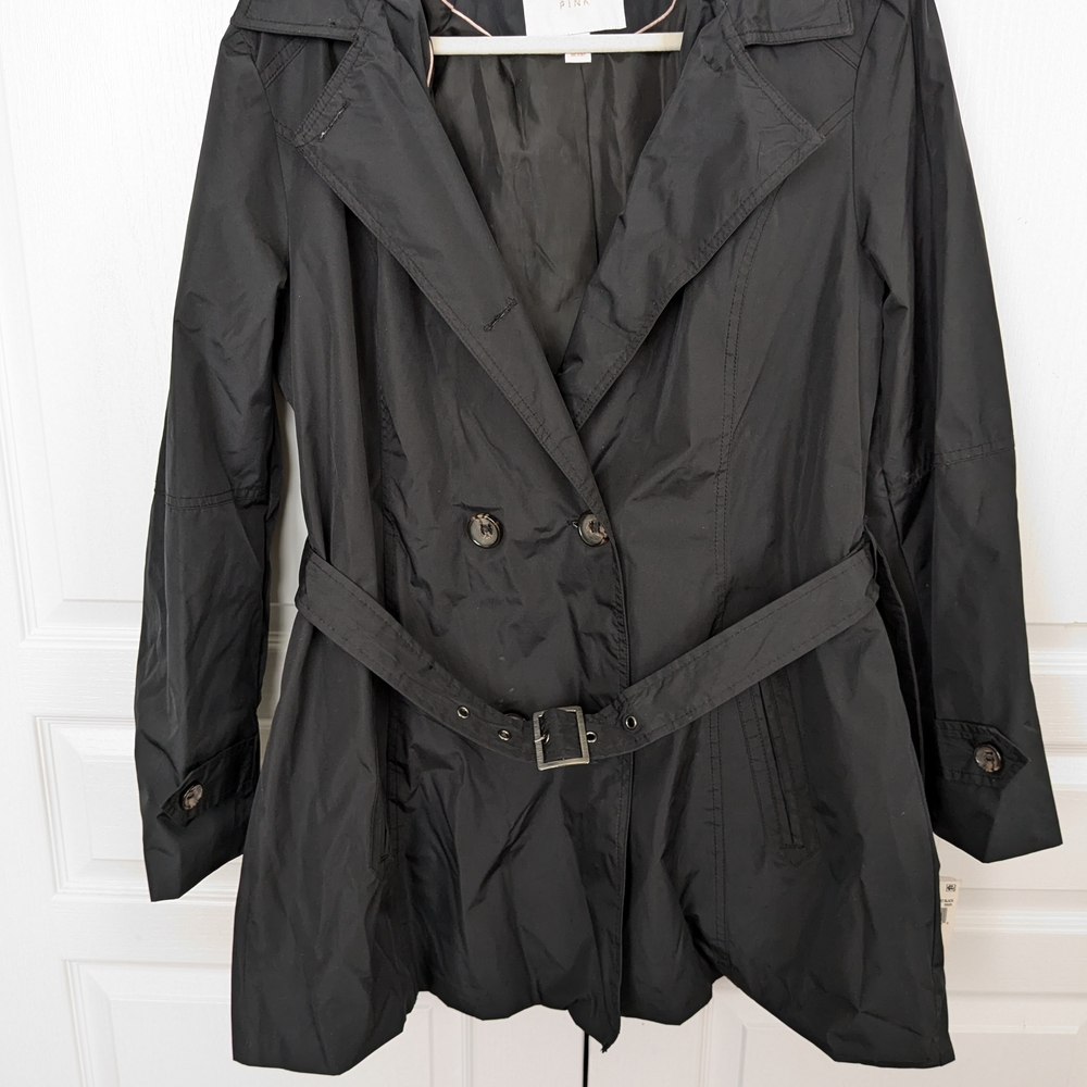 NWT Celebrity Pink Black Belted Hooded Trench Coat